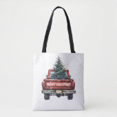 Vintage Red Truck Merry Christmas Tote Bag (Front)