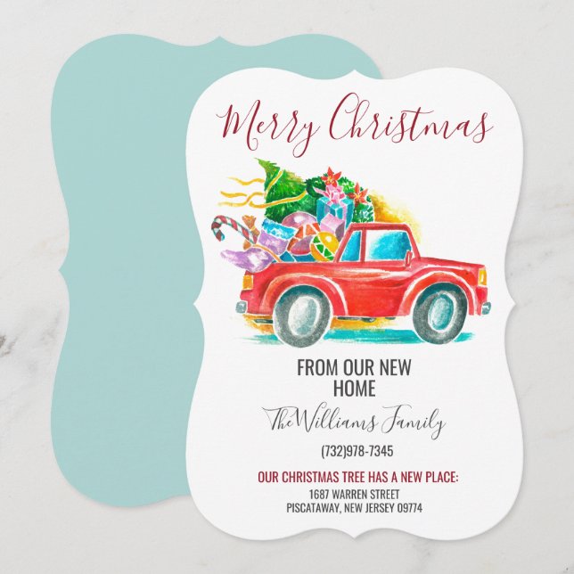 Vintage Red Truck Merry Christmas Tree Moving Announcement (Front/Back)