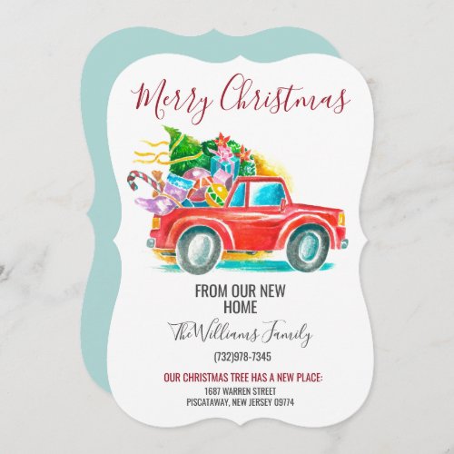 Vintage Red Truck Merry Christmas Tree Moving Announcement