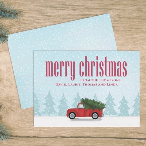 Vintage Red Truck Merry Christmas Whimsical Holiday Card