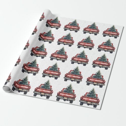 Vintage Red Truck Merry Christmas Wrapping Paper