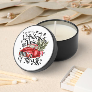 Vintage Red Truck Most Wonderful Time of the Year Mini Candle Favors