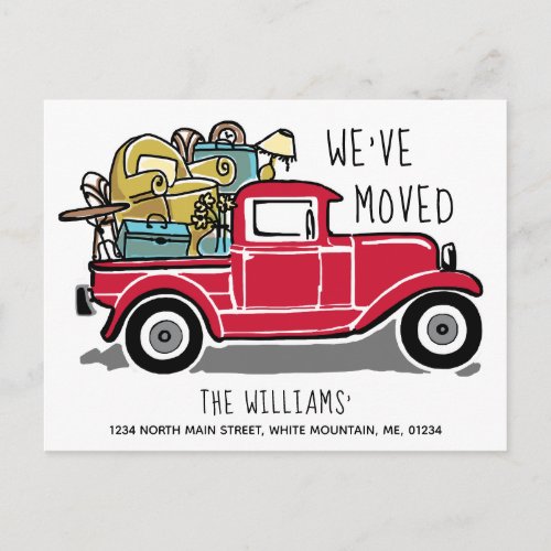 Vintage Red Truck New Home Moving White Announcement Postcard