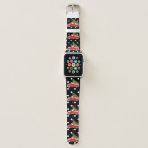 Vintage Red Truck on Black Polka Dot Christmas Apple Watch Band