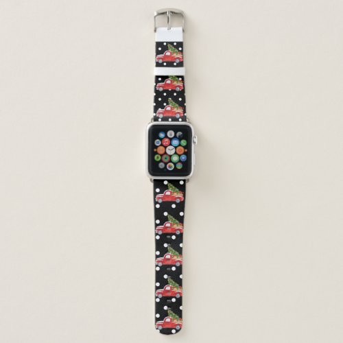 Vintage Red Truck on Black Polka Dot Christmas Apple Watch Band