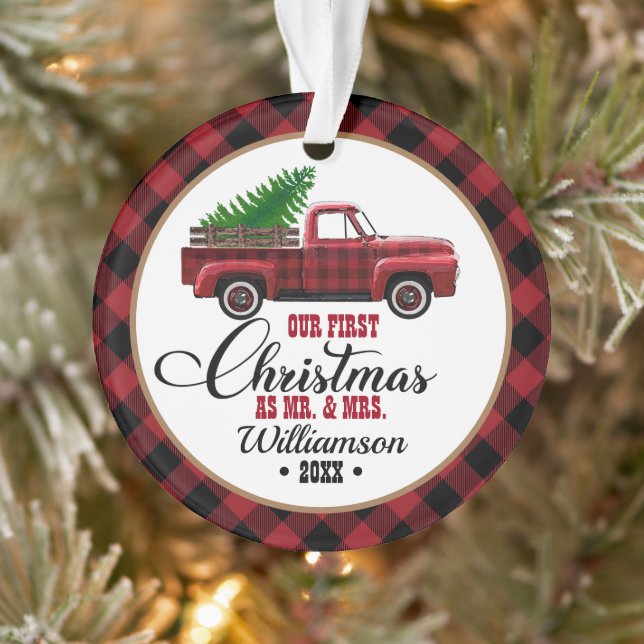 Vintage Red Truck Our 1st Christmas Ornament (Tree)
