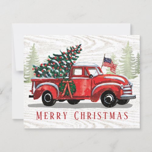 Vintage Red Truck Patriotic Budget Christmas Card