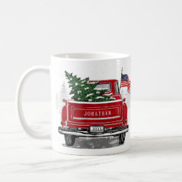 Vintage Red Truck Patriotic Flag Custom Holiday Coffee Mug