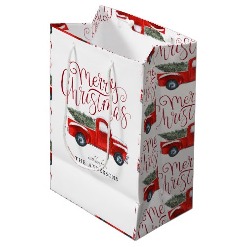 Vintage Red Truck Personalized Christmas Gift Bag