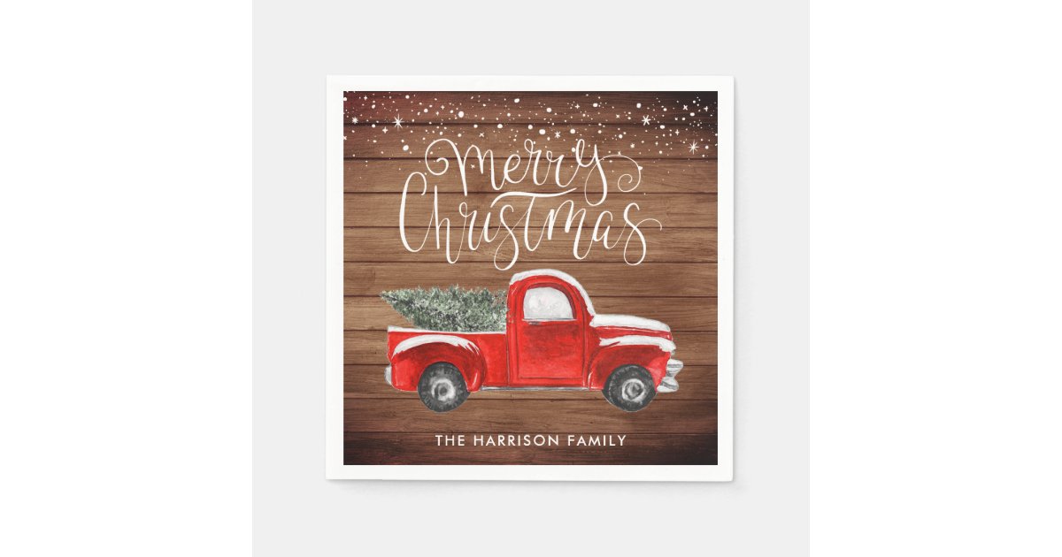 Vintage Red Truck Personalized Christmas Party Napkins | Zazzle.com