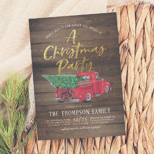 Vintage Red Truck & Plaid Rustic Christmas Party Holiday Card