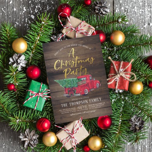 Vintage Red Truck  Plaid Rustic Christmas Party Holiday Card