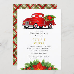 Vintage Red Truck Poinsettia Wedding Shower Invitation