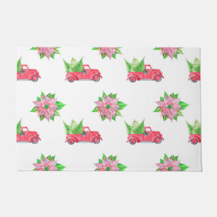 Vintage Red Truck & Poinsettias  Doormat