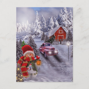 Vintage Red Truck Postcard