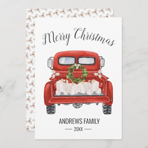 Vintage Red Truck Presents Merry Christmas Family Holiday Card