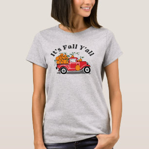 Vintage Red Truck Pumpkins It's Fall Y'all Quote T-Shirt