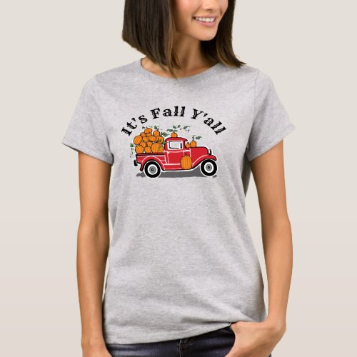 Vintage Red Truck Pumpkins Its Fall Yall Quote T_Shirt