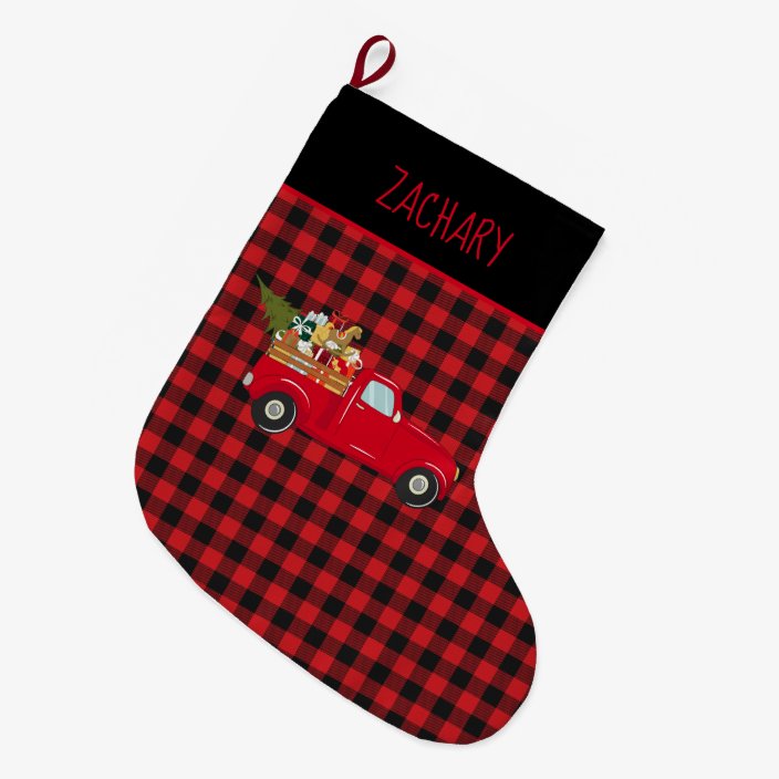 Vintage Red Truck Red Buffalo Check Personalized Large