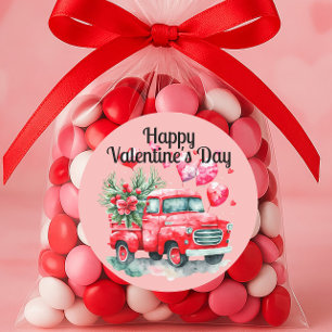 Vintage Red Truck Red Heart Valentine's Day Classic Round Sticker