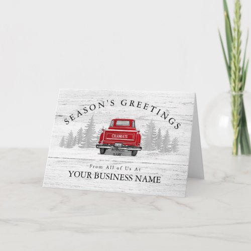 Vintage Red Truck Rustic Business Inside White Holiday Card