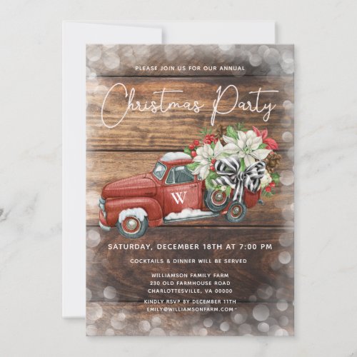 Vintage Red Truck Rustic Christmas Party  Holiday Card