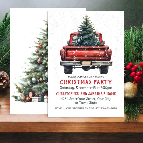 Vintage Red Truck Rustic Christmas Party Invitation