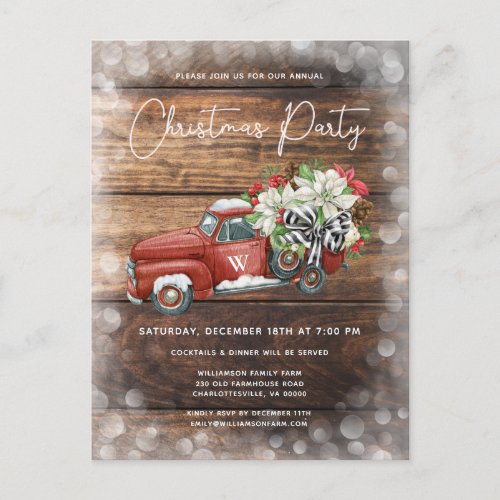 Vintage Red Truck Rustic Christmas Party Invite