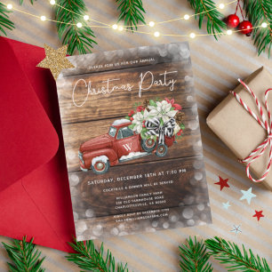 Vintage Red Truck Rustic Christmas Party Invite