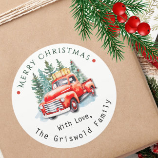 Vintage Red Truck Rustic Christmas Tree Farm Classic Round Sticker