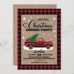 Vintage Red Truck Rustic Country Christmas Dinner Invitation