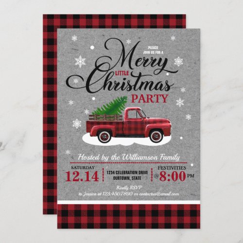 Vintage Red Truck Rustic Country Christmas Party  Invitation
