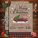 Vintage Red Truck Rustic Country Christmas Party Invitation<br><div class="desc">Personalize all the details on these fun,  rustic country Christmas party invitations for your upcoming celebration. This design features a classic red and black buffalo check background with a faux kraft paper layer,  a vintage watercolor red pick up truck with a Christmas tree,  and snowflakes.</div>