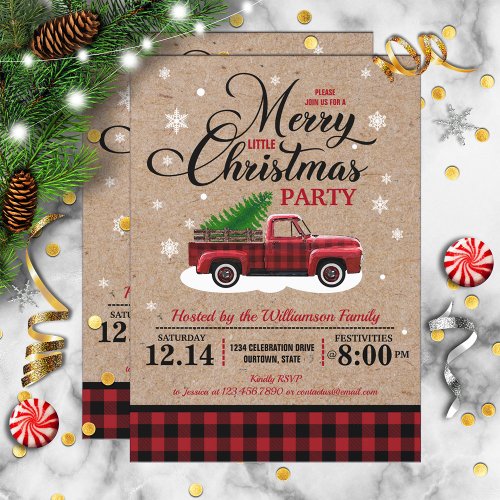 Vintage Red Truck Rustic Country Christmas Party Invitation