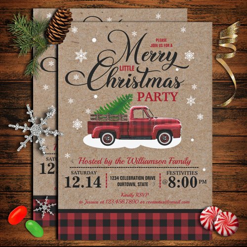 Vintage Red Truck Rustic Country Christmas Party Invitation
