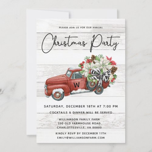 Vintage Red Truck Rustic Family Christmas Party  Holiday Card
