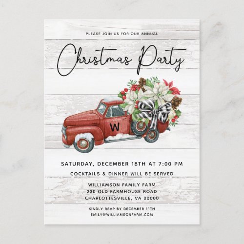 Vintage Red Truck Rustic Family Christmas Party  Holiday Postcard