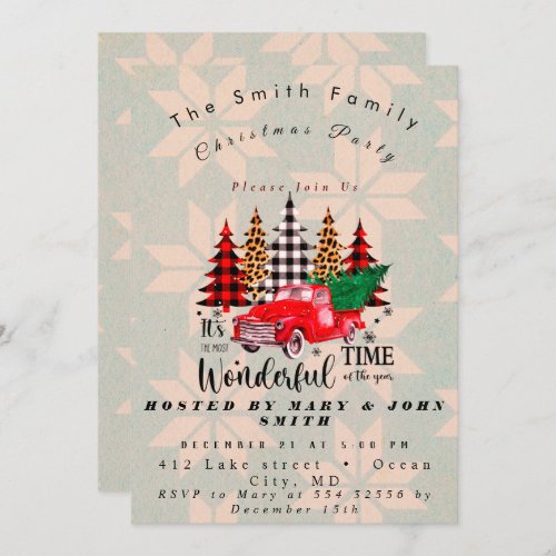 Vintage Red Truck Rustic Family Christmas Party  I Invitation
