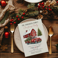 Vintage Red Truck Rustic Family Christmas Party