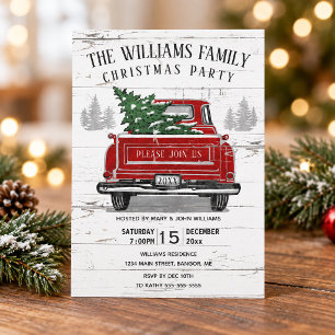 Vintage Red Truck Rustic Family Christmas Party Invitation