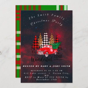 Vintage Red Truck Rustic Family Christmas Party Invitation