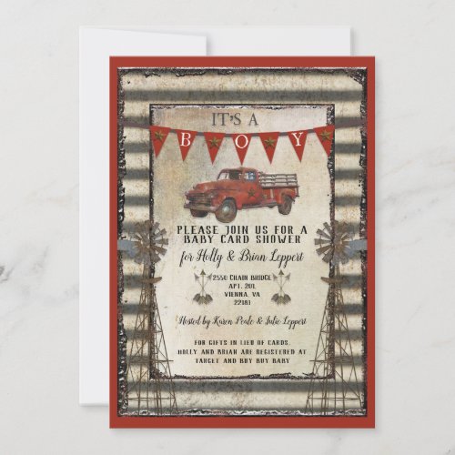 Vintage Red Truck Rustic Farmhouse Personalized Invitation