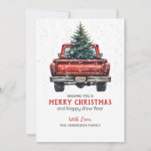 Vintage Red Truck Rustic Merry Christmas Holiday Card (Front)