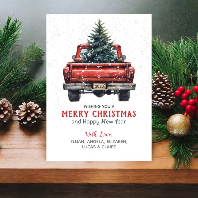 Vintage Red Truck Rustic Merry Christmas Holiday Card