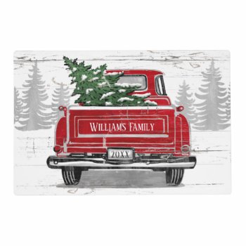 Vintage Red Truck Rustic Pine Trees Family Name Placemat by ilovedigis at Zazzle