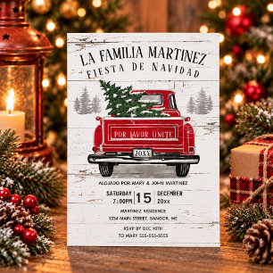 Vintage Red Truck Rustic Spanish Christmas Party Invitation