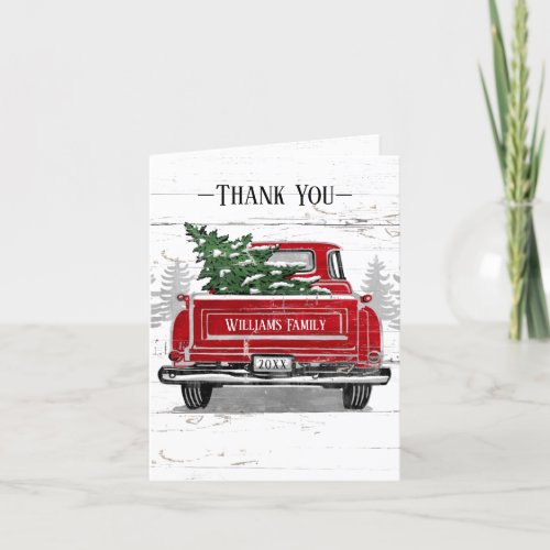 Vintage Red Truck Rustic Wood Family Name Thank You Card
