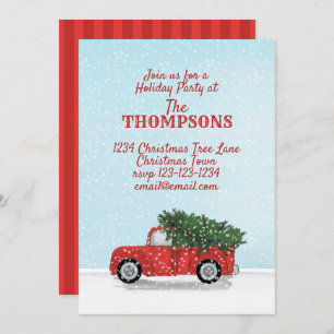 Vintage Red Truck Rustic Woodland Holiday Party Invitation