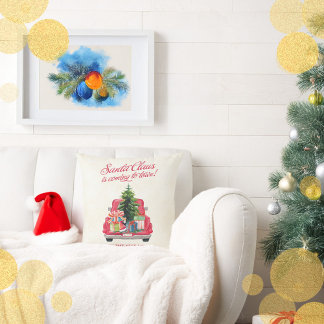 Vintage Red Truck Santa Claus Throw Pillow