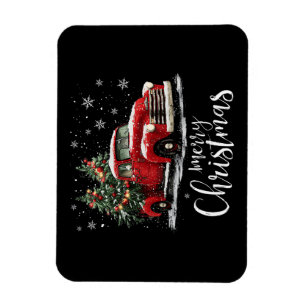 Vintage Red Truck Santa Tree Merry Christmas Funny Magnet